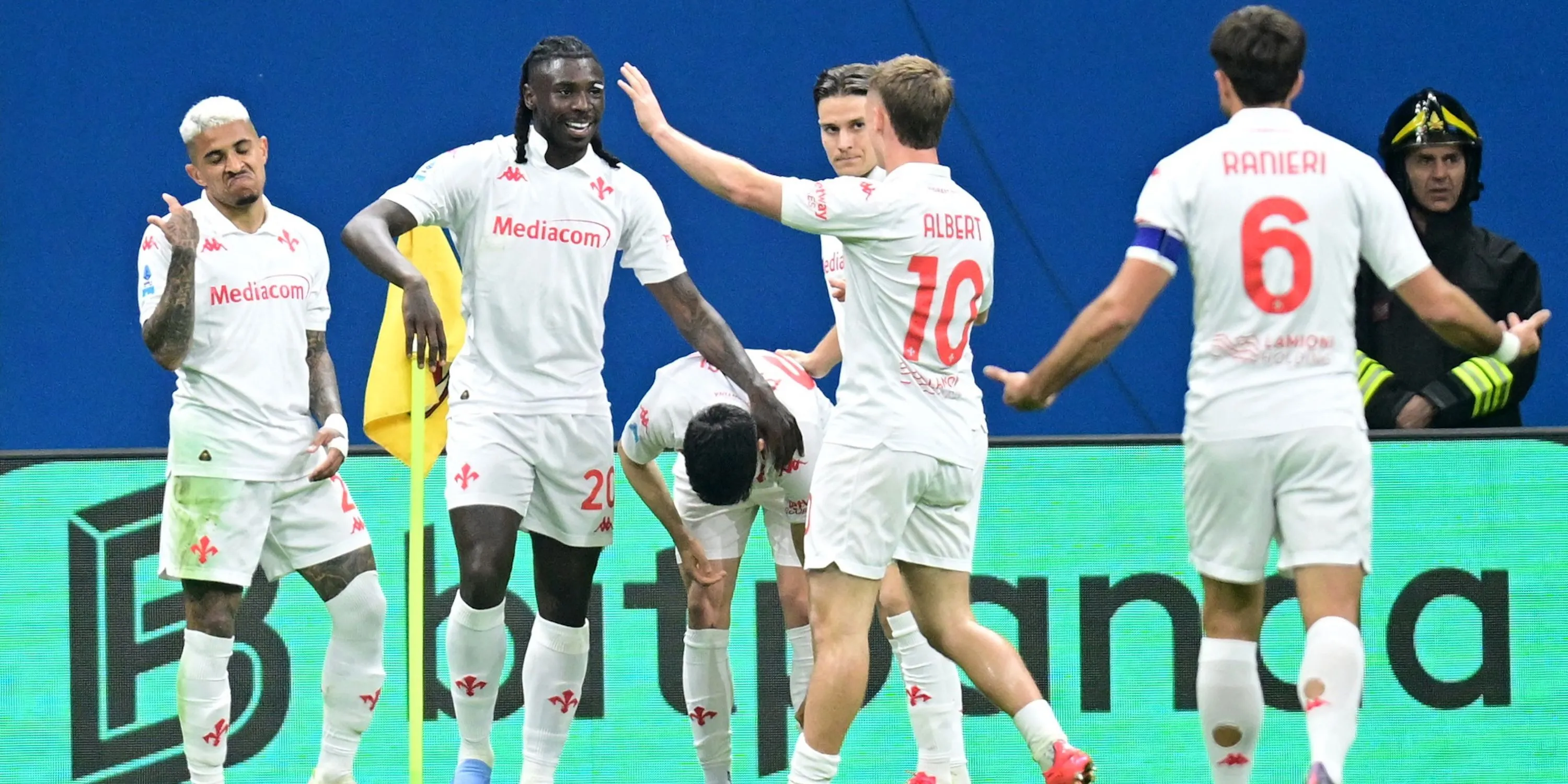 Tiền đạo Moise Kean ăn mừng bàn thắng quan trọng cho Fiorentina, cho thấy phong độ ấn tượng